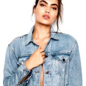 NWOT Victoria's Secret studded distressed denim jacket size medium